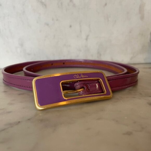 COLE HAAN Womens Purple Logo Buckle Patent Slim Skinny Belt - Picture 1 of 10